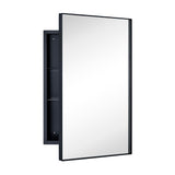 TEHOME Recessed Mount 16x26'' Squared Rectangle Matt Black Bathroom Medicine Cabinet with Mirror Black Metal Framed Rectanglular Medicine Cabinet 2 Adjustable Glass Shelves TEHOME