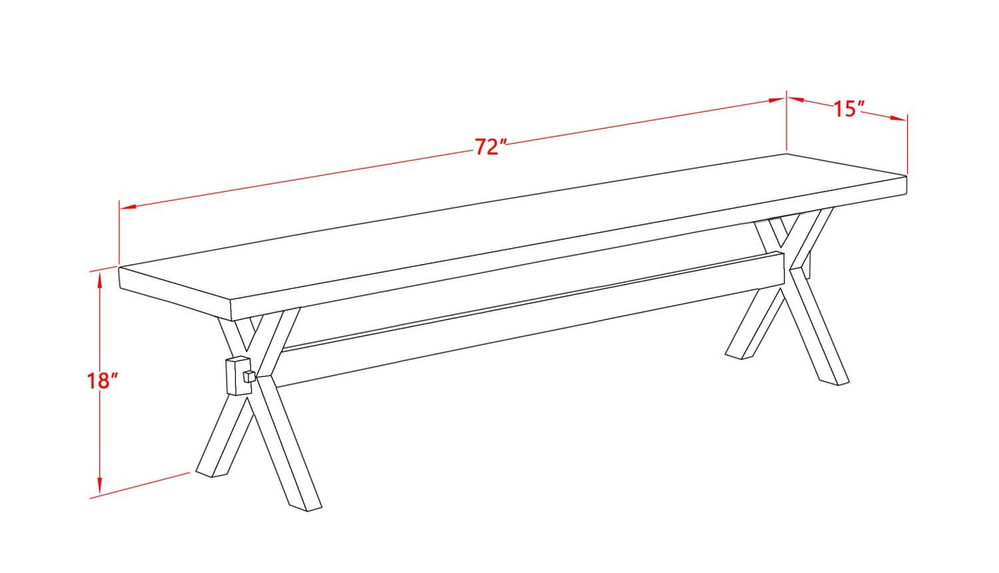 East West Furniture X-Style Mid Century Modern Dining Bench with Solid Wood Seat, 60x15x18 Inch, XB076 - WoodArtSupply