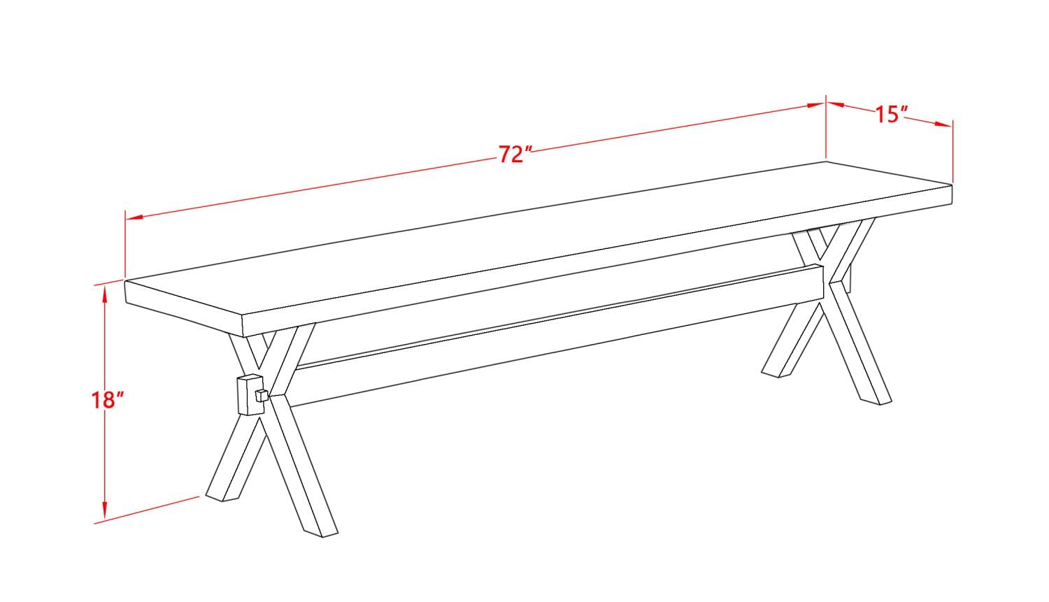 East West Furniture X-Style Mid Century Modern Dining Bench with Solid Wood Seat, 60x15x18 Inch, XB076 - WoodArtSupply