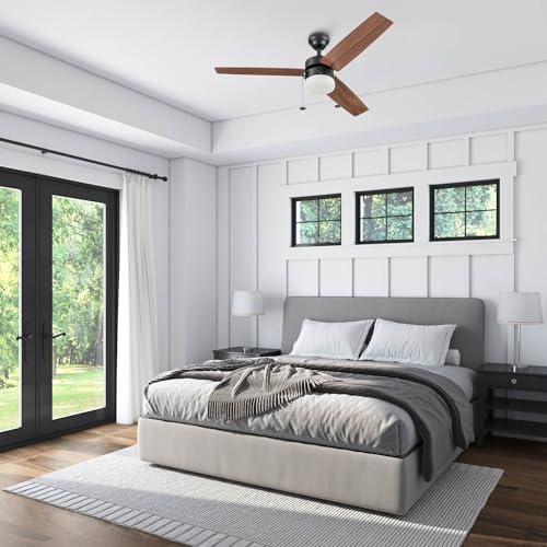 Prominence Home Reston, 48 Inch Modern Farmhouse LED Ceiling Fan with Light, Pull Chain, Dual Mounting Options, Dual Finish Blades, Reversible Motor - 51588-01 (Bronze) Prominence Home