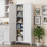 GangMei Metal Kitchen Pantry Cabinet with 2 Doors,Metal Pantry Cabinet with 5 Adjustable Shelves for Kitchen,Home,74.2" H × 31.5" W × 15.75" D,Required Assembly, White GangMei