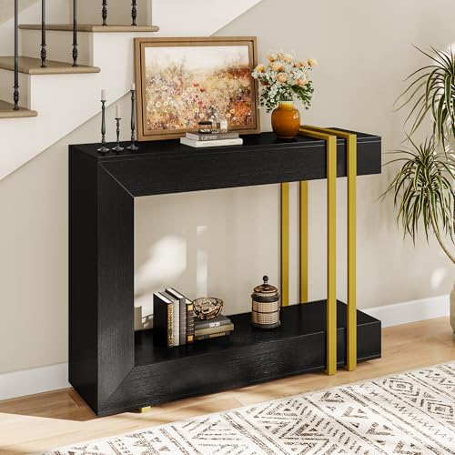 Einhomn 42.5" Console Table Behind Couch, 2-Tier Narrow Entryway Table with Storage, Wood Sofa Tables for Hallway/Entrance/Living Room/Foyer, Black Einhomn