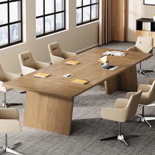 Tribesigns 8ft Conference Table, Conference Room Table for 10 People, Large Meeting Desk with Cable Grommet, Modern Boardroom Table for Office Conference (1, Brown) Tribesigns
