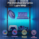 Bestier Gaming Floating Shelves, 24 inch LED Wall Mounted Shelves with Towel Bar, Coffee Bar Shelves with Glass Shelf & 8 Hooks, 3 Tier Hanging Display Rack for Wall Decor, Black Carbon Fiber Bestier