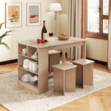 Giantex 5-Pieces Dining Table Set for 4, Kitchen Table Set with Side Storage Shelf, 4 Square Stools, Space-Saving Dining Furniture for Dinner, Dinette, Living Room, Apartment, Restaurant (Natural) Giantex
