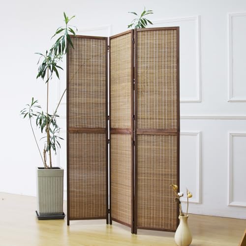 Furnnylane 3 Panel Bamboo Room Divider and Folding Screen Divider,Two in One Detachable and Foldable Panel Divider for Room Separation,Brown,67" H x 46" W Furnnylane
