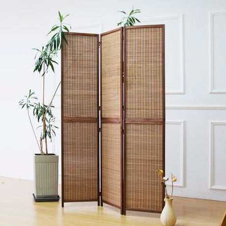 Furnnylane 3 Panel Bamboo Room Divider and Folding Screen Divider,Two in One Detachable and Foldable Panel Divider for Room Separation,Brown,67" H x 46" W Furnnylane