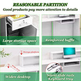 Reception Desk with Counter, Modern Wooden Reception Desk with Drawer & Cabinet, Retail Checkout Counter, Front Table, Customer Service Table for Home Office Lobby Store (White, 71 * 23.6 * 39.3in-L) WoodArtSupply