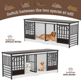 COZPAW 78 Inch Double Dog Crate Furniture, Extra Large Dog Kennel Indoor for 2 Dogs, Heavy Duty Dog Cage with Divider, Wooden Dog House Decorative Table TV Stand for XLarge Dogs (White&Brown) COZPAW