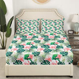 Feelyou Palm Leaf Sheet Set King Size Kids Flower Floral Palm Tree Print Sheets with Deep Pocket Fitted Sheet for Boys Girls Teens Botanical Nature Theme Bed Sheets Set Summer Nature Theme Bedding Set Feelyou