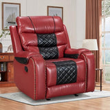 VireoNest Leather Rocker Recliner Chair 350lb Capacity, Tool-Free Assembly, Recliner Chair with Overstuffed Armrest, Manual Reclining Chairs for Living Room, Bedroom, Home Theater Seating (Red)