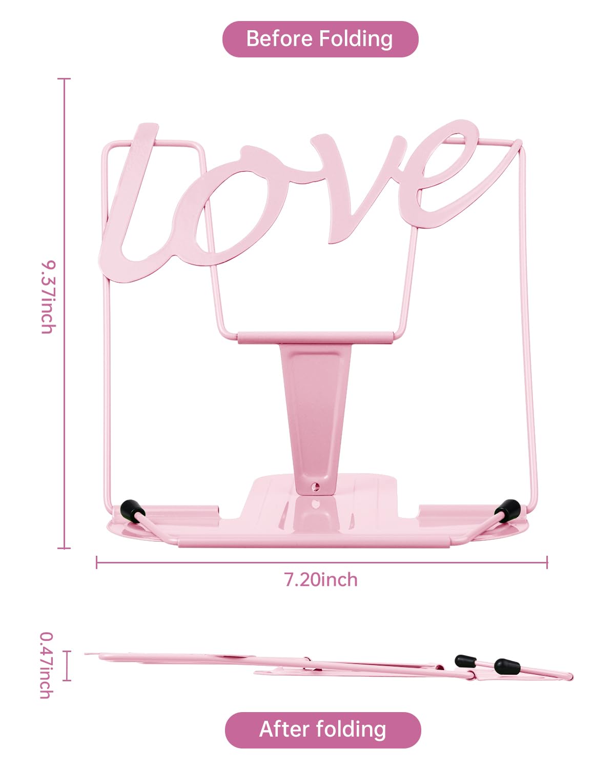 Honagu Adjustable Metal Book Stand Book Holder, Book Stand for Reading, Documents Holder, Sturdy Typing Stand for Cookbook Textbooks Tablet Music Books (Macaron Pink) Honagu