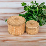 HUAXIN CRAFT H Rattan Round Decorative Box with Lid, Set of 2(Natural 7 inches and 5inches Diameter), Bohemian Wood Box For Storage. HUAXIN CRAFT H