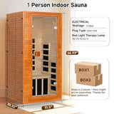 springspa Infrared Sauna for Home, 1 Person Home Sauna with Red Light Therapy, Canadian Hemlock Wooden Dry Saunas Room with Bluetooth Speakers, 1178 W/120V, 15 Minutes Pre-Warm up springspa
