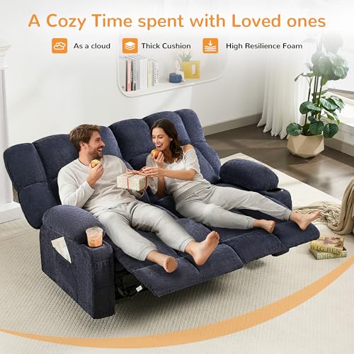 Sofetura Loveseat Recliner Sofa, Big Large Reclining Sofa with Cup Holders & Side Pockets, Traditional 2-Seater Manual Recliner Couch for Living Room, RV, Home Theater, Oversized (Fabric, Blue)