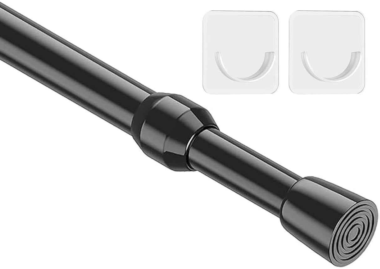 MEXAU 1Pack Spring Tension Curtain Rod 26-39 inch Black Adjustable Spring Rod Extendable Tension Rod For Kitchen, Bathroom, Window, Bookshelf, Closet MEXAU