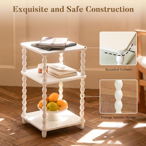 Fultyle End Table, Small Side Table with 3 Tier Open Shelf, Modern NightStand Bedside Table for Living Room, Bedroom, Office and Small Spaces (White) Fultyle