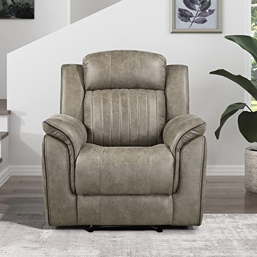 Lexicon Recliner Chair, Home Theater Seating, Manual Polished Microfiber Upholstery Reclining Chair, 39.5" W Recliner, Sandy Brown