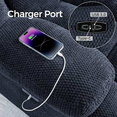Oversized Power Zero Gravity Recliner Chairs for Adults, Electric Reclining 0 Gravity Chair for Big Man,Soft Fabric Overstuffed Single Recliners with USB Charger Port for Living Room, Blue
