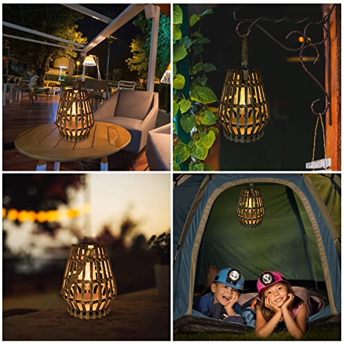 Hanging Solar Lantern Rattan Outdoor Lanterns for Patio Waterproof with Handle Large Bright Natural Bamboo Solar Table Lamp LED Lights Edison Bulb Design Decor for Wedding Yard Garden Farmhouse