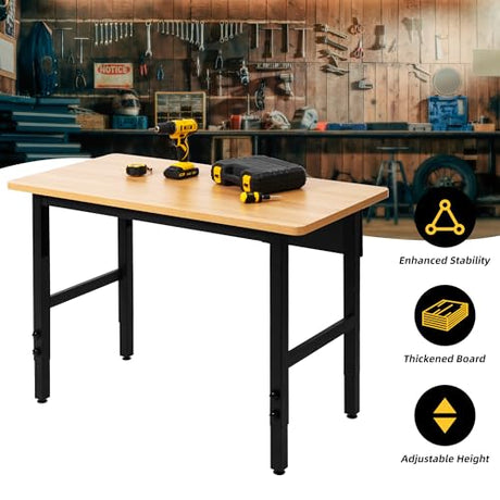 48" Adjustable Workbench, Work Table for Garage, 2000 LBS Capacity Hardwood Work Bench, Heavy Duty Table for Workshop, Office, Garage, Home spanspace