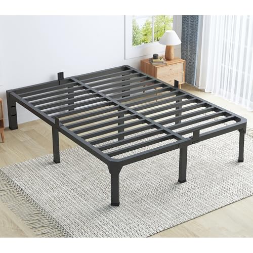 Superay King Bed Frame with Mattress Slide Stopper, 14 Inch Metal Platform Bed Frame, Heavy Duty Tall Bed Frame No Box Spring Needed with Large Storage Space, Easy Assembly, Noise Free Superay