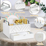 Paper Plate Dispenser with Drawer, Paper Plate Holder for Kitchen Counter, Wood Rustic Silverware Utensil Caddy, Cutlery Flatware Organizer for Cup Spoon Fork Plates Napkins, White Kitchen Accessories Zecela