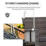 Outsunny 2 Person Wicker Hanging Swing Bench, Front Porch Swing Outdoor Chair with Cushions 550 lbs. Weight Capacity for Backyard, Garden, Grey Outsunny