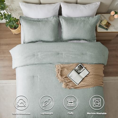 CozyLux Twin/Twin XL Comforter Set Dorm Bedding - 2 Pieces Sage Green Twin Extra Long Soft Luxury Cationic Dyeing Comforter for College, Breathable Boho Bed Sets with 1 Comforter and 1 Pillow Sham CozyLux