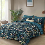 Yiran Comforter Set Queen Size, 7 Piece Peacock Blue Floral Comforters Lightweight Bedding Set Bed in a Bag Soft Microfiber Complete Botanical Beds Sets with Sheets for All Season Winter Spring Yiran