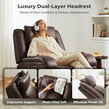SITJOY Pet Friendly Leather Power Recliner Chair, Zero Wall Hugger RV Recliners with Power Headrest, Charging Ports, Side Pockets, Down-Filled, Scratch Resistant Waterproof Faux Leather in Dark Brown