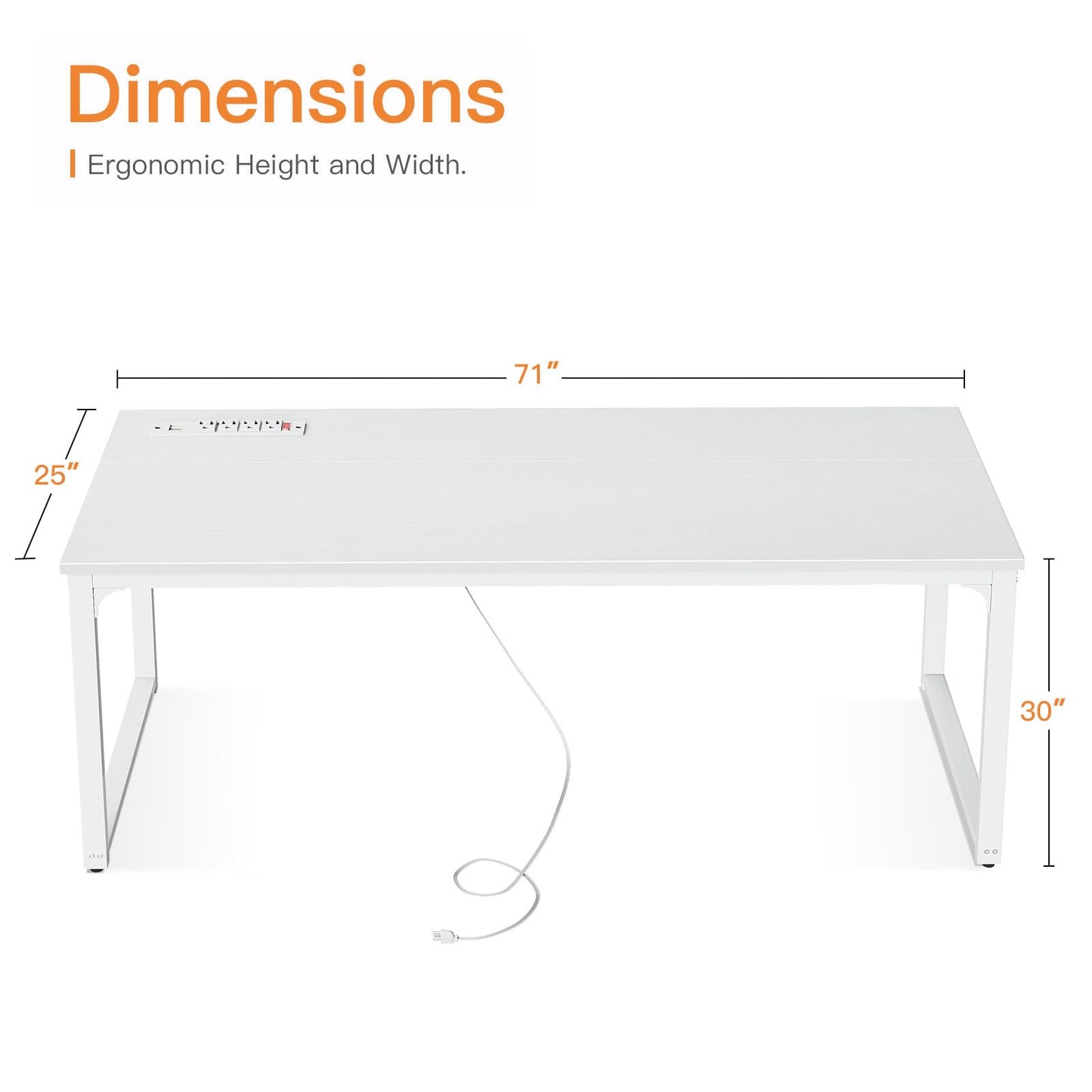 Coleshome 71 Inch Computer Desk with USB Ports, Large Office Desk, Long Study Student Writing Desk, White - WoodArtSupply