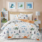 Joyreap 3-Piece Cotton Quilt Set Full/Queen, Cute Dinosaur Reversible Design for Kids Boys n Girls, Breathable Quilt Bedspread Bed Cover for All Season, 1 Quilt and 2 Pillow Shams- 90x90 inches Joyreap