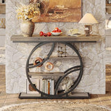 Huuger 41.3 Inch Entryway Table, Modern Console Sofa Table, Accent Table with Shelves, for Entry, Hallway, Entrance, Foyer, O-Shaped Metal Frame, Grey Huuger