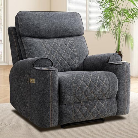 EBELLO Power Recliner Chair, Electric Fabric Reclining Sofa with Cup Holders, USB Type-C Charging Ports, for Small Living Room, Bedroom and Meeting Room, Grey EBELLO