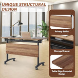Folding Conference Room Tables with Wheels,Mobile Conference Table with Wooden Tabletop,Modular Training Tables Space Saving,Large Rolling Table for Office Classroom Meeting Room (4, Walnut, 55.1in) SOIUDNEB
