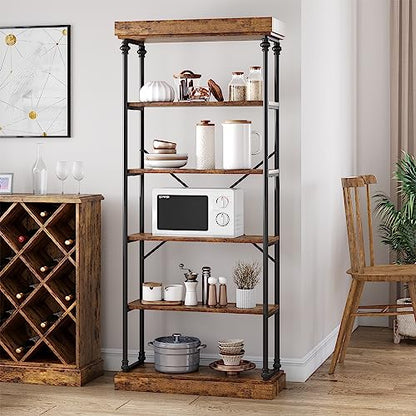 IDEALHOUSE Rustic 6-Tier Industrial Bookshelf with Metal Frame for Stylish Storage and Display - WoodArtSupply