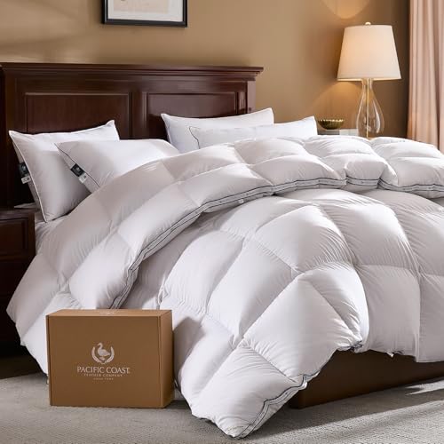 Pacific Coast Goose Feather Down Fiber Comforters King Size, Heavyweight Thickened Winter Duvet Insert, Ultra-Soft, Fluffy, Breathable, Hotel Luxury Bedding Comforters, 8 Tabs, 106"x90" Pacific Coast