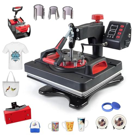 Heat Press Machine, Pro 8 in 1 Heat Press Combo, 15'' X 12'' Swing Away Digital Heat Transfer Machine for T-Shirts, Mug, Cap, Plate DLYZAYE
