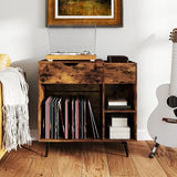 LOKO Record Player Stand with Charging Station, Vinyl Record Holder with Removable Divider, Industrial Turntable Display Stand, Record Storage Table Cabinet for Living Room, Bedroom, Rustic Brown LOKO