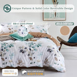 MILDLY 100% Long-Staple Cotton Duvet Cover Set, Gradient Teal Leaves Pattern Bedding Set 3pcs, Ultra Soft Breathable Chic Comforter Cover MILDLY