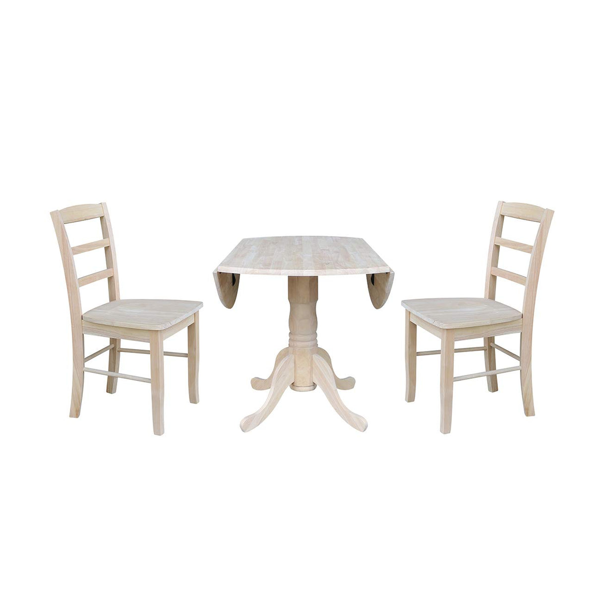 International Concepts 42" Dual Drop Leaf 2 Madrid Chairs Dining Table, Unfinished IC International Concepts