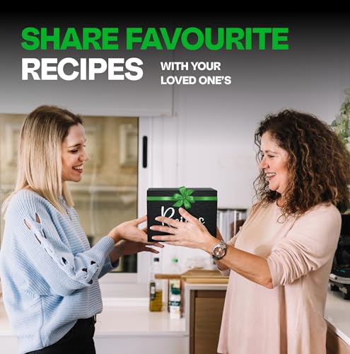 Jaconine Recipe Box, Wooden Recipe Organizer, Recipe Holder Box with 50 Recipe Cards 4""x6"" & 6 Dividers, Recipe Book to Write in Your Own Recipes, Black Jaconine