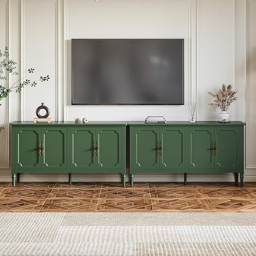 RoyalCraft Modern Buffet Sideboard Set of 2, 58'' Mid Century Modern Console Table, Media Credenza Cabinet with 4 Doors, Accent Cabinet for Entryway, Living Room, Forest Green RoyalCraft