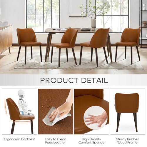 COLAMY Upholstered Dining Chairs Set of 4, Modern PU Leather Dining Room Kitchen Side Chair with Padded Seat and Wood Legs Restaurant/Cafe,Light Brown - WoodArtSupply