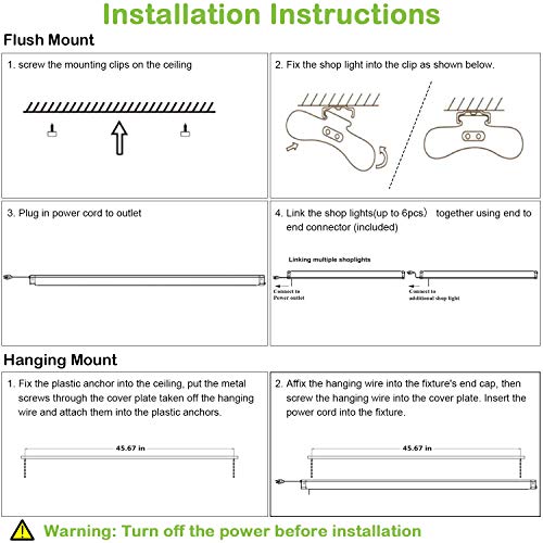 10 Pack 4FT Linkable LED Utility Light Fixture, 4400lm, 42W, 5000K Daylight for Workshop, Garage, Hanging or Surface Mount, with Power Cord, ETL hykolity