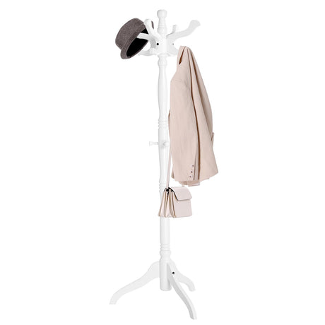 VASAGLE Coat Rack Free Standing with 11 Hooks, Wooden Hall Tree Coat Hat Tree Coat Holder with Solid Rubberwood Base for Coat, Hat, Clothes, Scarves, Handbags, Umbrella, White URCR005W02 VASAGLE