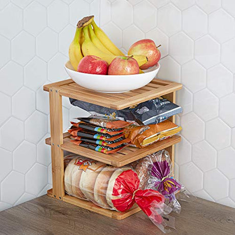 BERYLAND Bamboo Corner Shelf - 3 Tier 10 x 10 inch and 11.5 inches high. Kitchen Cabinet Organizer - Pantry Organization and Storage - Bathroom Countertop Shelves BERYLAND