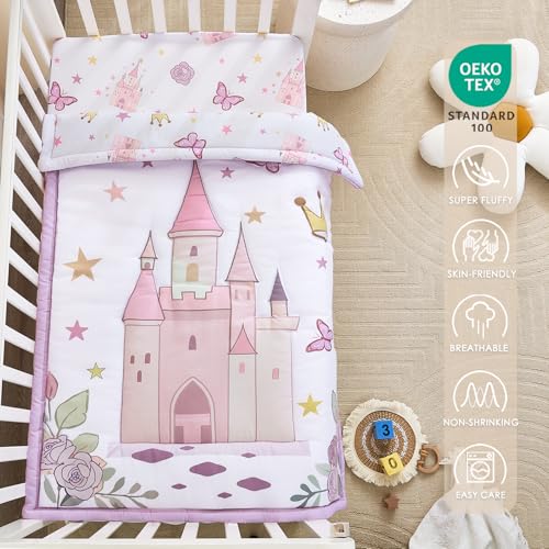 NacoMoco 3-Piece Crib Bedding Set for Girls - Ultra Soft Baby Bedding Set Includes Crib Comforter, Sheet & Skirt (Purple) NacoMoco