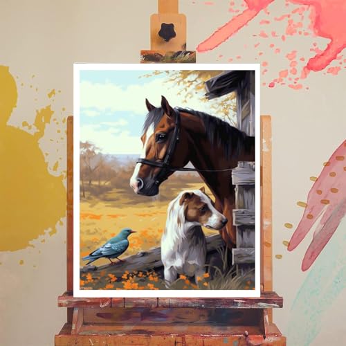 XTXGERL Paint by Numbers for Adults Beginner Farm Animals Horses Dogs Birds DIY Acrylic Painting by Numbers Kits with Brushes Acrylic Pigment Home Decoration Brithday Gifts 16x20 inch XTXGERL